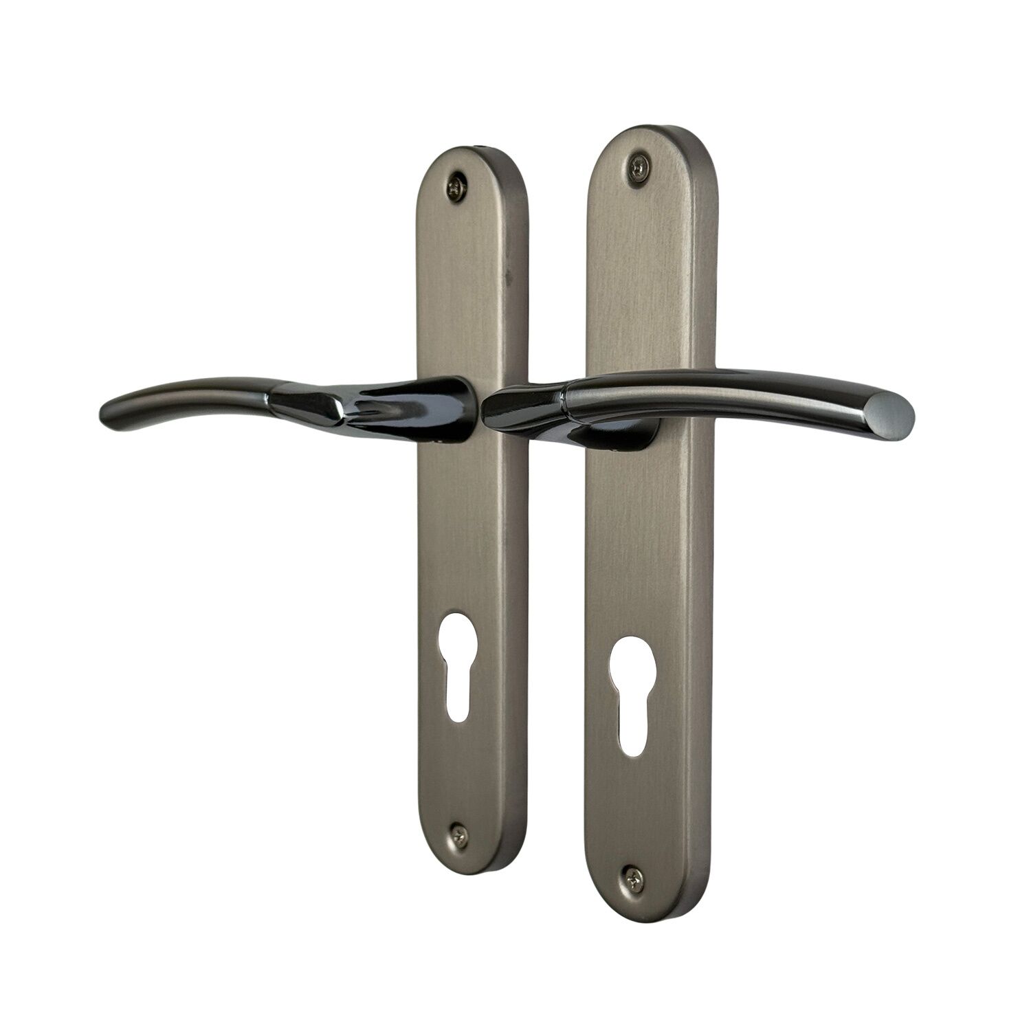 Poignée de porte extérieure Amel entraxe 195 cylindre nickel/nickel mat alu  - INVENTIV