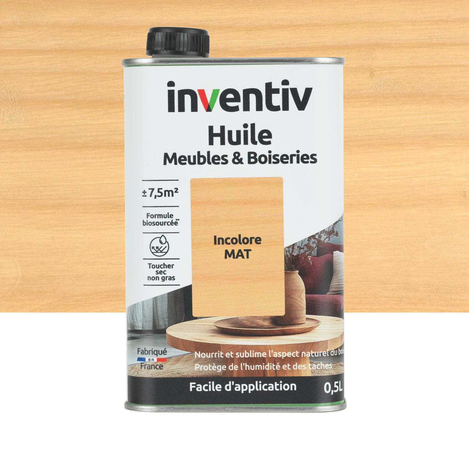 Huile Meubles & Boiseries incolore mat 0,5L - INVENTIV