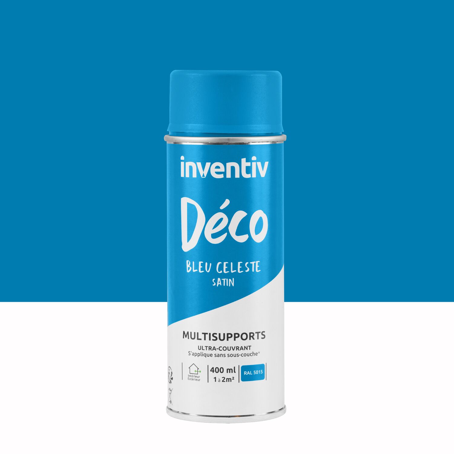 Peinture aérosol Multisupports ultra-couvrant bleu céleste satin 400ml - INVENTIV