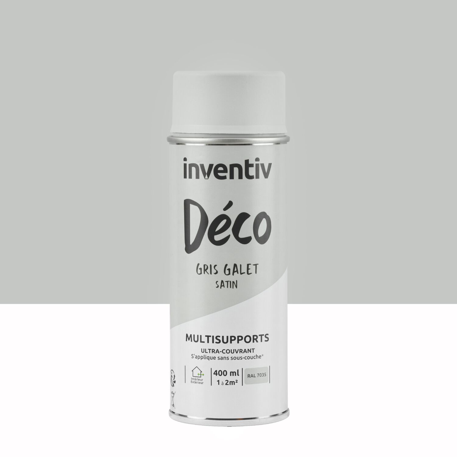 Peinture aérosol Multisupports ultra-couvrant gris galet satin 400ml - INVENTIV