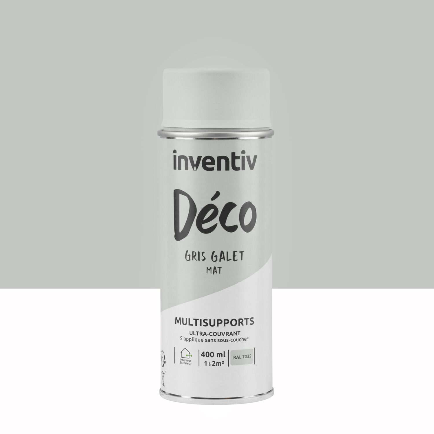 Peinture aérosol Multisupports ultra-couvrant gris galet mat 400ml - INVENTIV