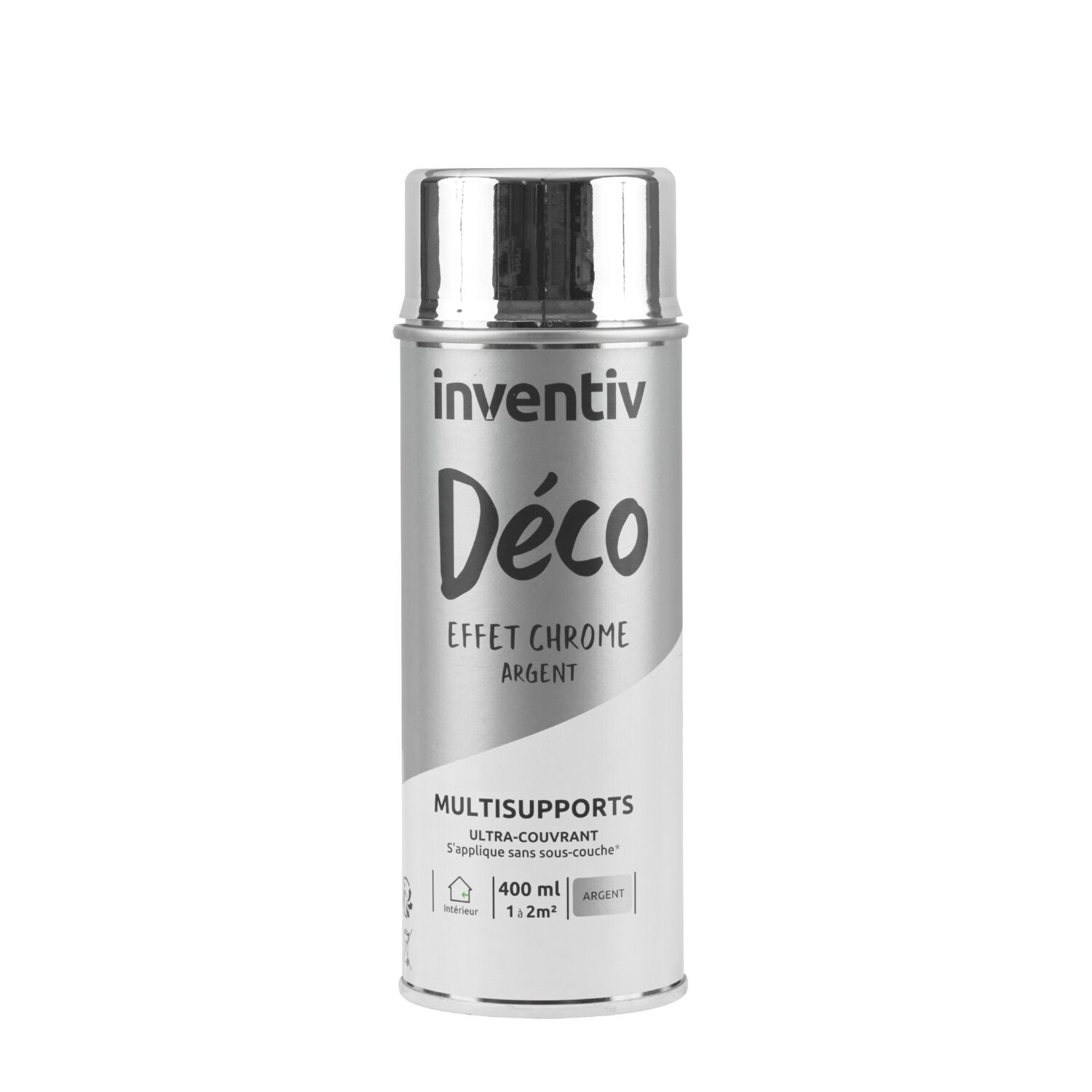 Peinture aérosol Multisupports effet chrome argent 400ml - INVENTIV