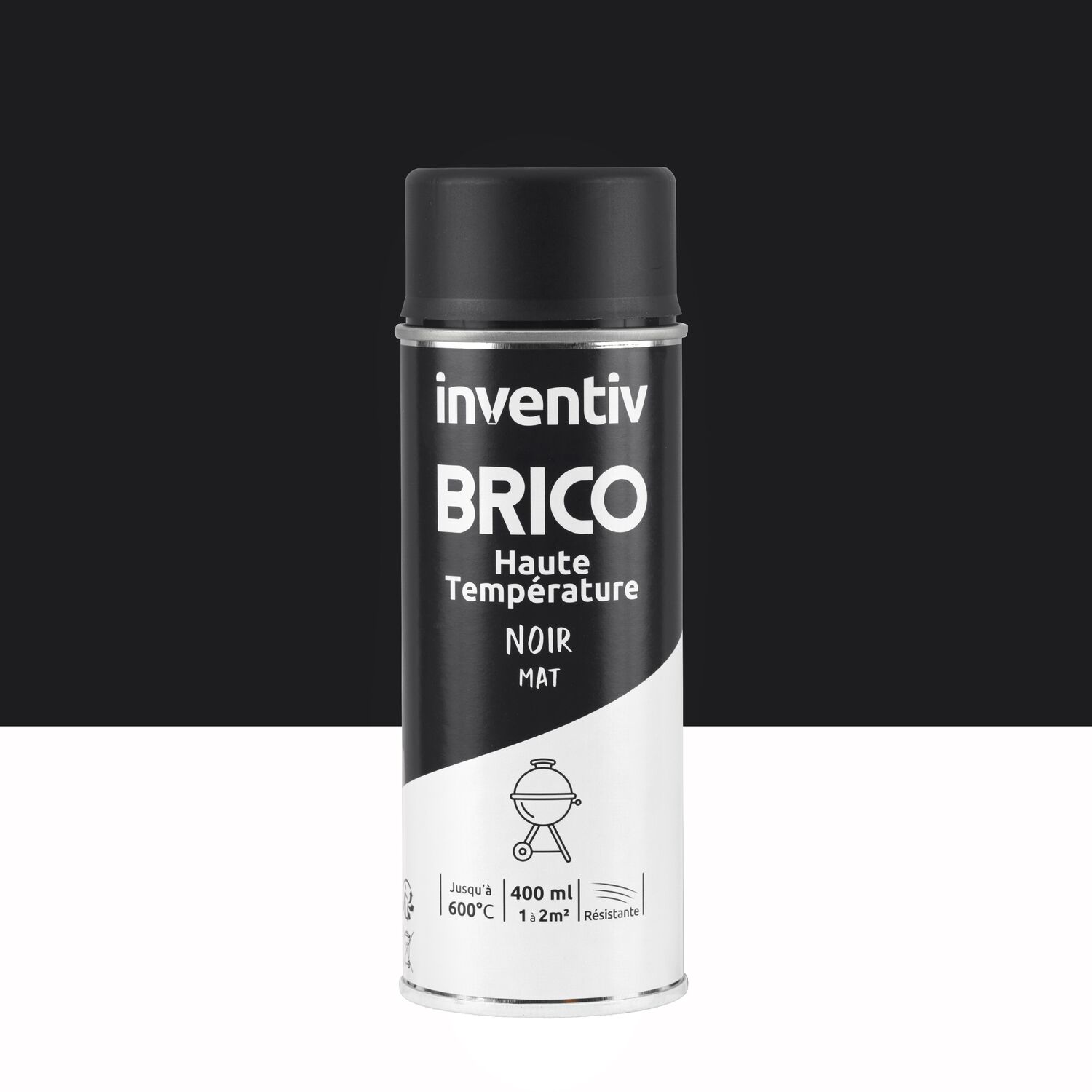 Peinture aérosol Haute Température noir mat 400ml - INVENTIV