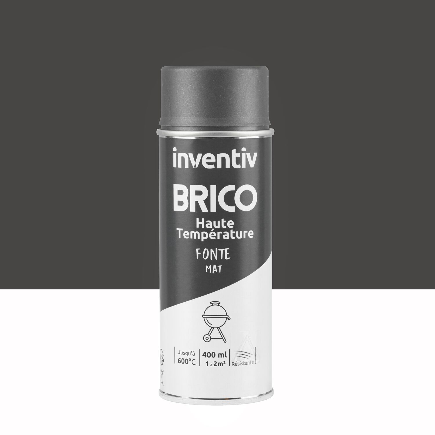 Peinture aérosol Haute Température fonte mat 400ml - INVENTIV