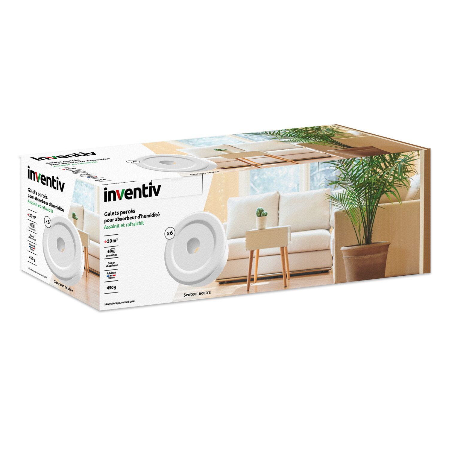 6 recharges absorbeur d'humidité galets Neutre de 450gr - INVENTIV