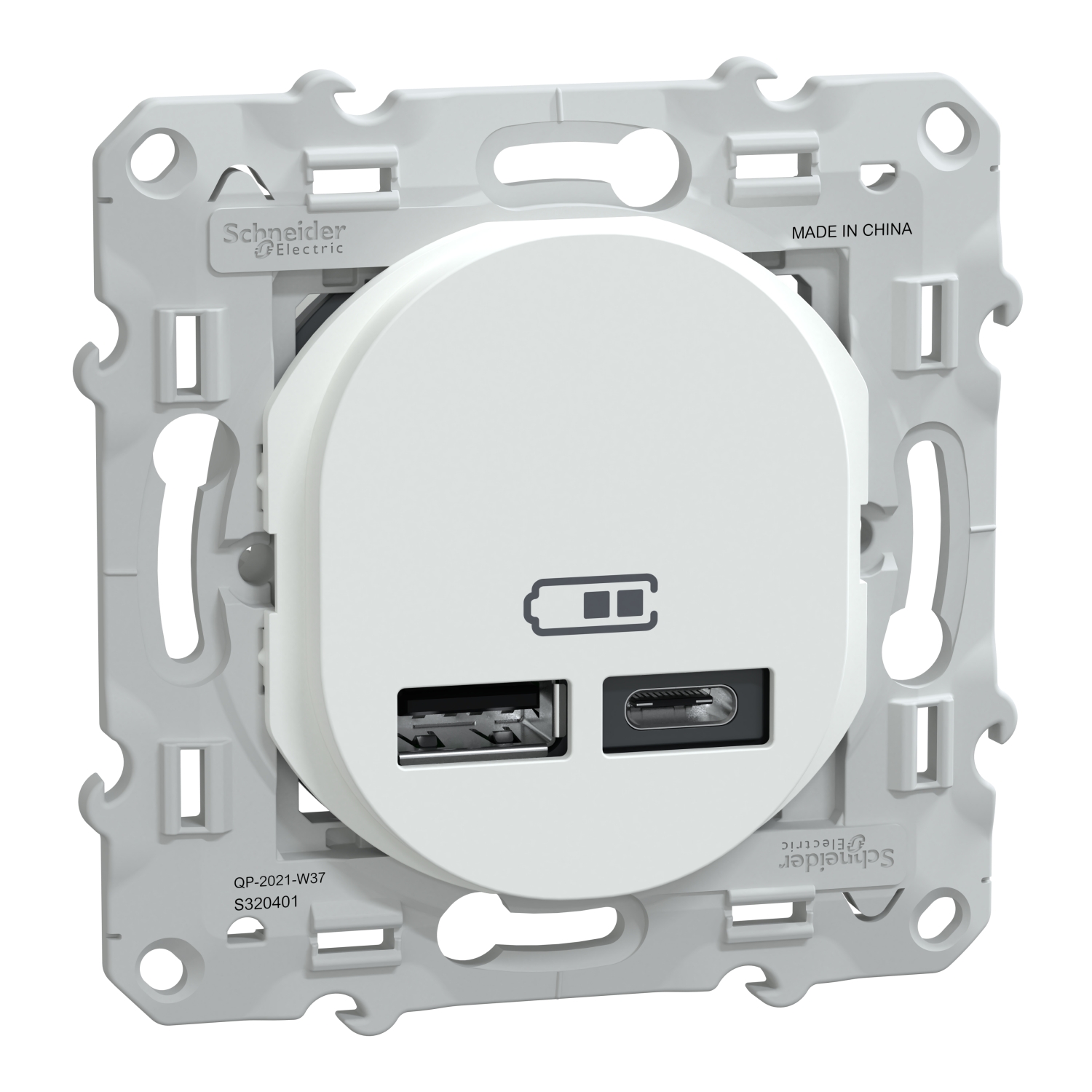 Prise chargeur double usb A+C 12W à assembler Ovalis blanc - SCHNEIDER ELECTRIC