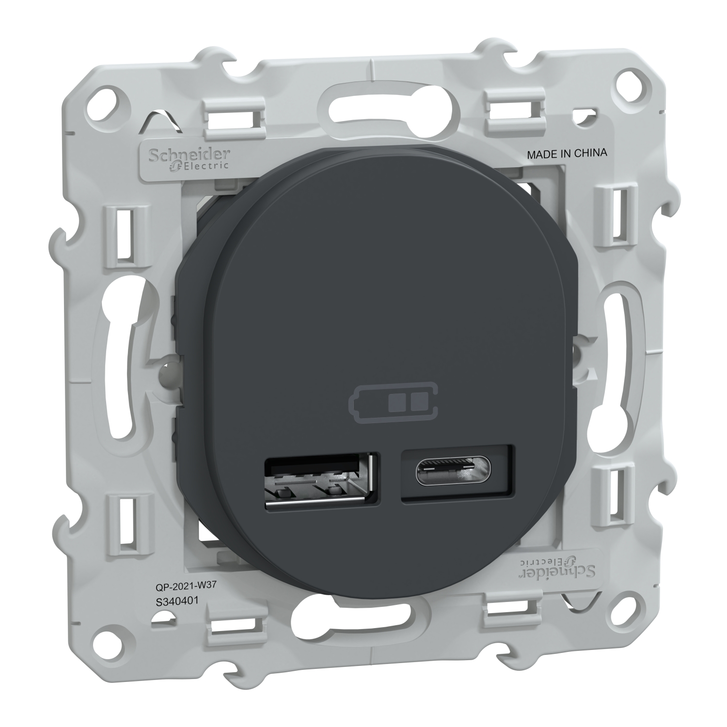 Prise chargeur usb A+C 12W à assembler Ovalis anthracite - SCHNEIDER ELECTRIC