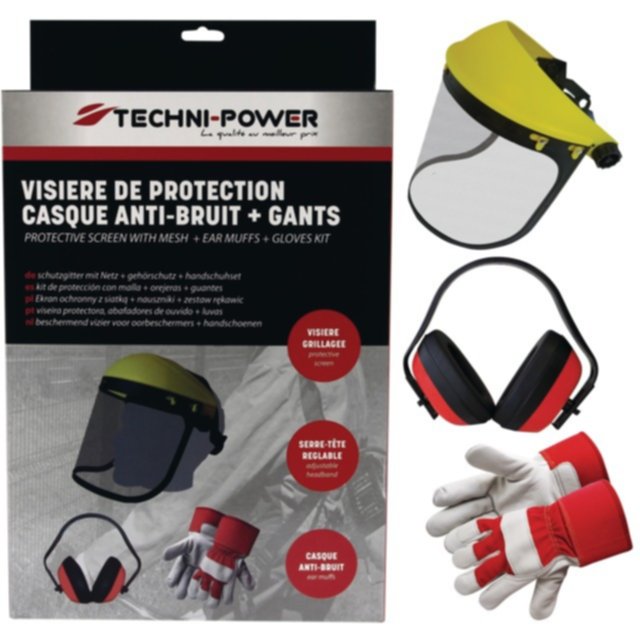Kit de protection visiere, casque antibruit, gants - TECHNI POWER