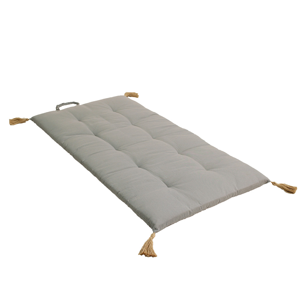 Futon repliable Panama 60 x 120 cm pompons jute gris clair - DECOSTARS