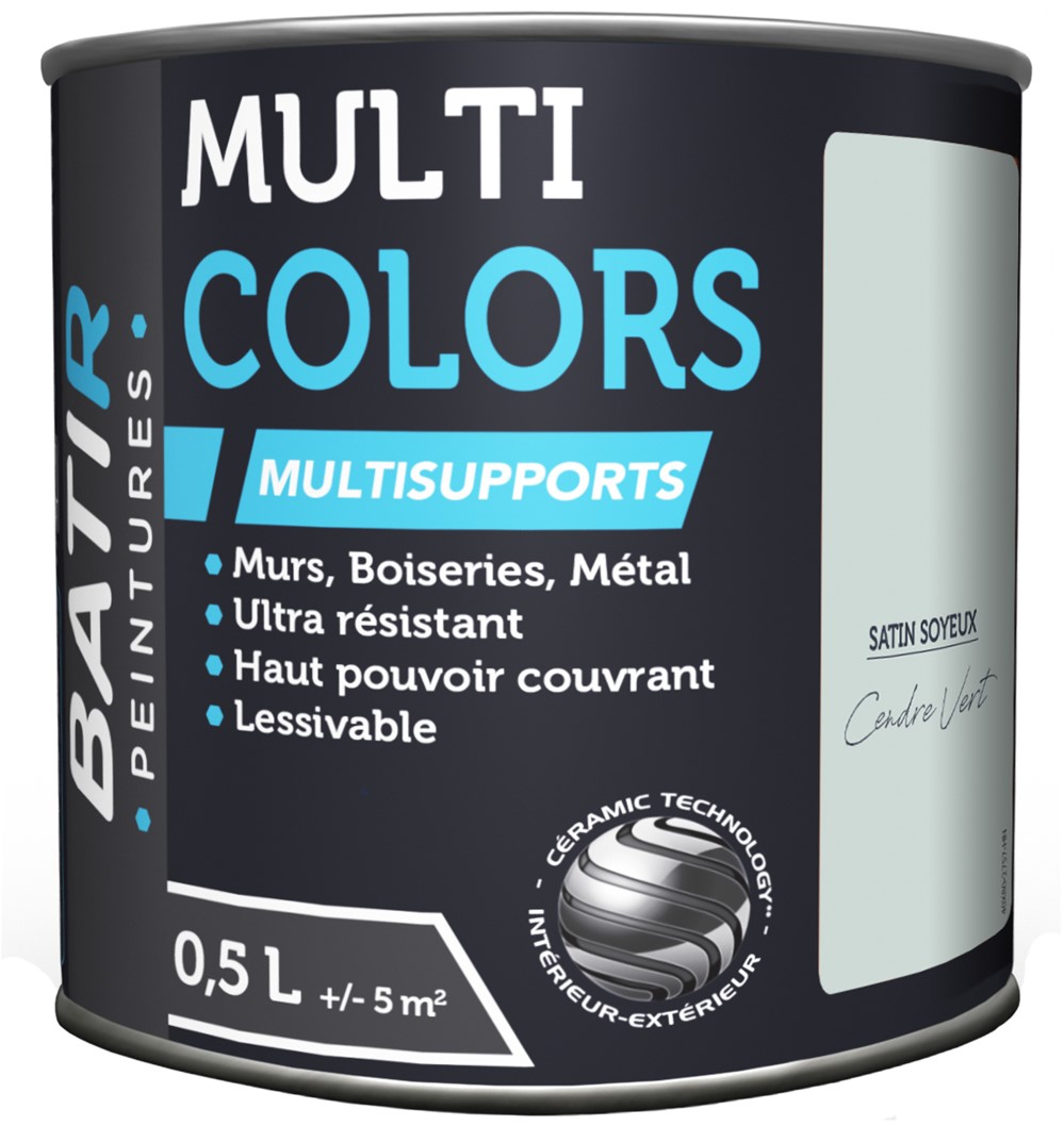 Peinture multi colors satin soyeux 0.5 l cendre vert