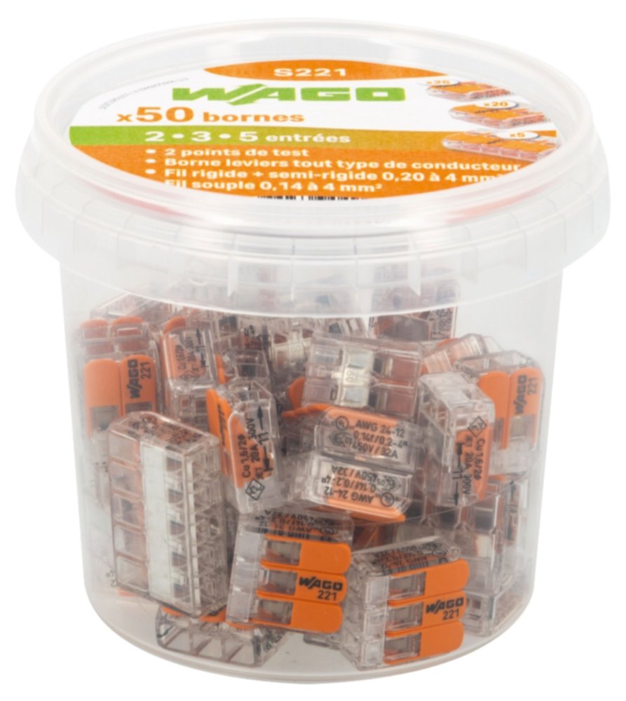 50 mini bornes de connexion à levier S221 - WAGO