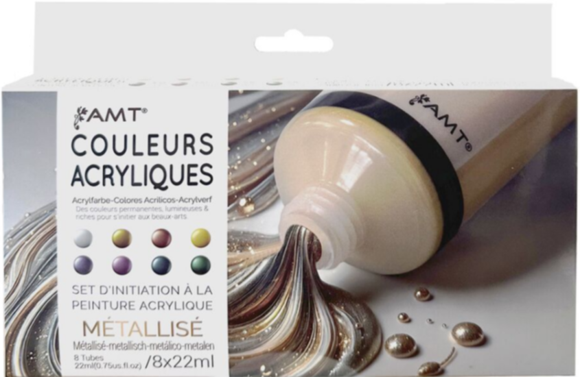 Set d'initiation peinture acrylique métallisée 8 x 22  mL - AMT 