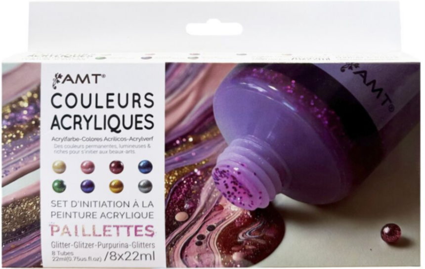 Set d'initiation peinture acrylique paillettée 8 x 22  mL - AMT 