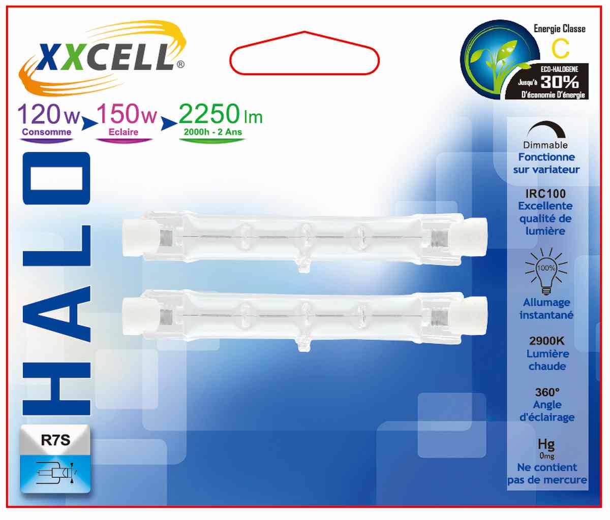 Ampoule Halo r7s 78mm 120w Blister x2