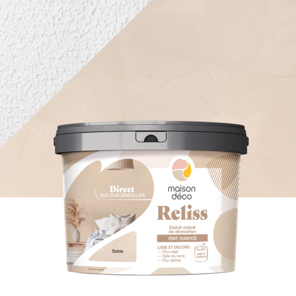 Enduit coloré rénovation mat nuancé Reliss sable 15 kg - MAISON DECO