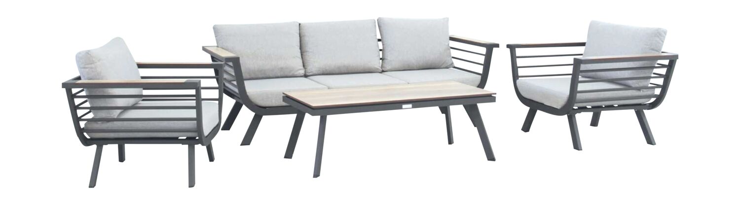 Salon bas Carmel gris alu/HPL 205x75x61cm - OZALIDE