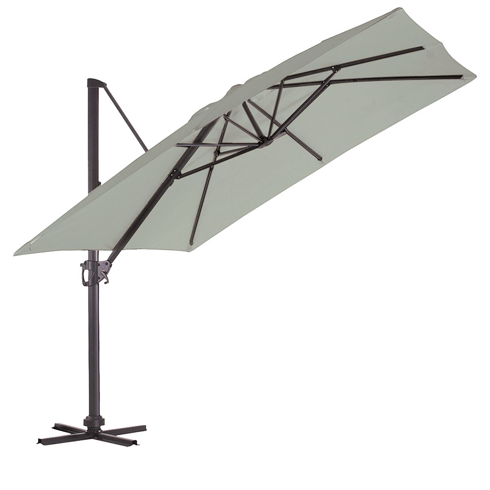 Parasol alu 3 x 3 m pied deporte gris perle