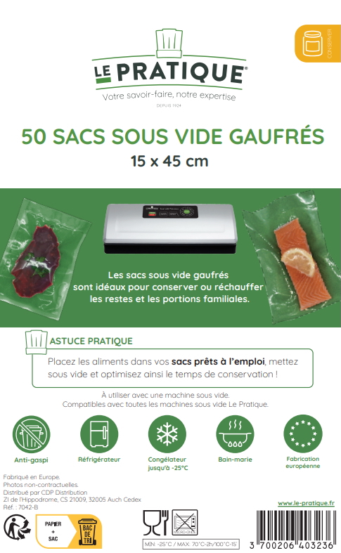 50 sacs sous-vide gaufrés 15 x 45 cm