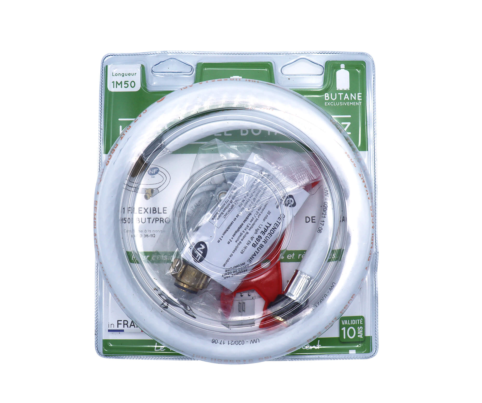 Kit flexible renforcé butane 1,50 m+ détendeur et clé de serrage