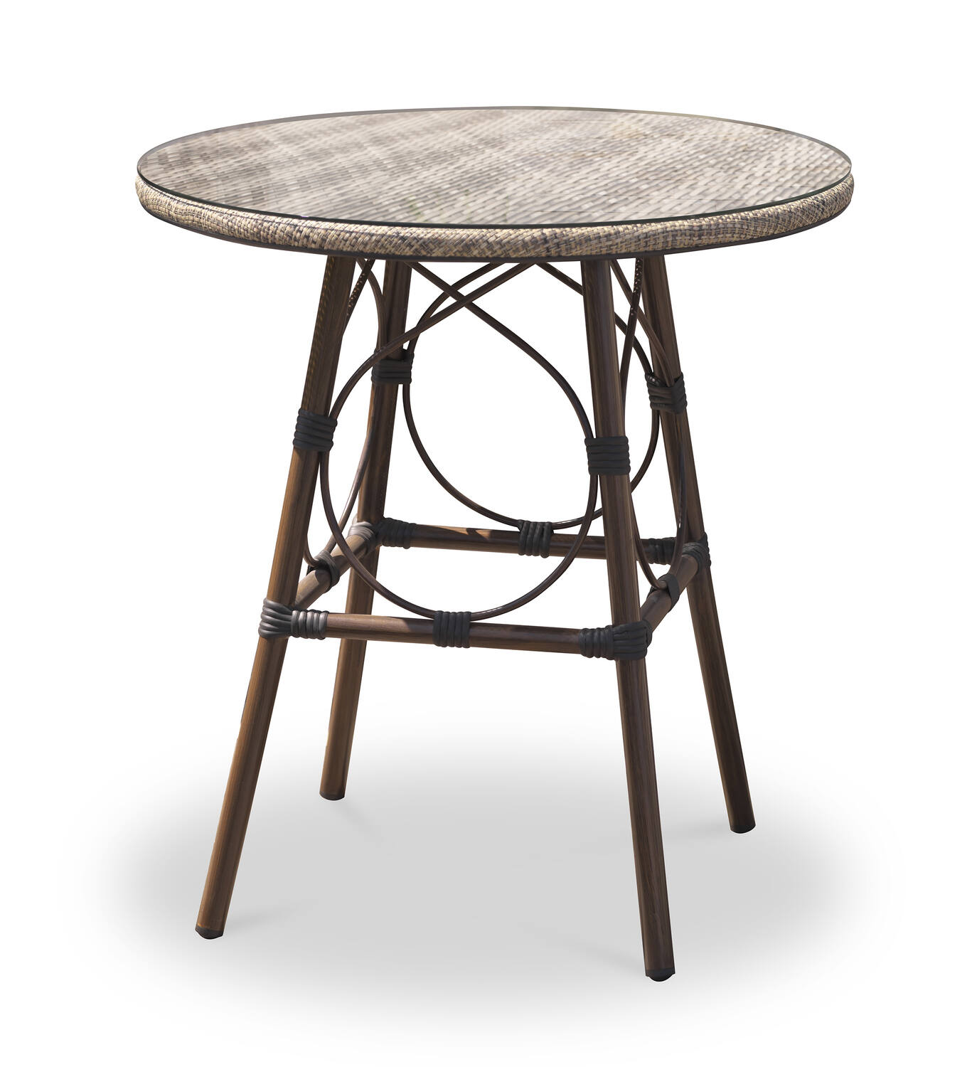 Table de jardin ronde USHUAIA Diam 70cm en textilène beige et aluminium marron - DCB GARDEN