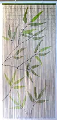 Rideau de porte sticks bambou imprimés feuilles bambou 90 x 200 cm - vert
