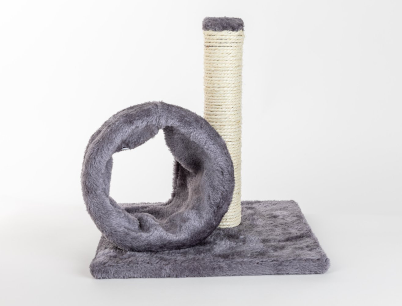Griffoir tour sisal et tunnel recouvert peluche 28 x 28 x 31 cm gris - ZAMIBO