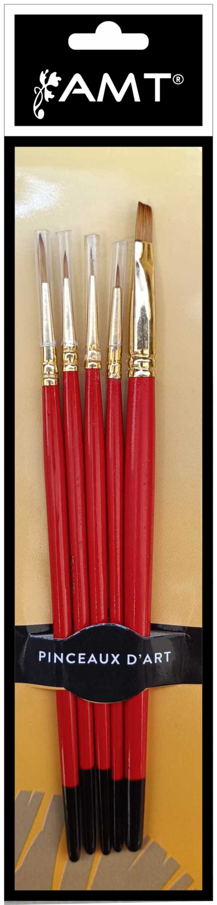 Set de 5 pinceaux ronds n°000/00/0 plat n°4 acrylique/huile - AMT