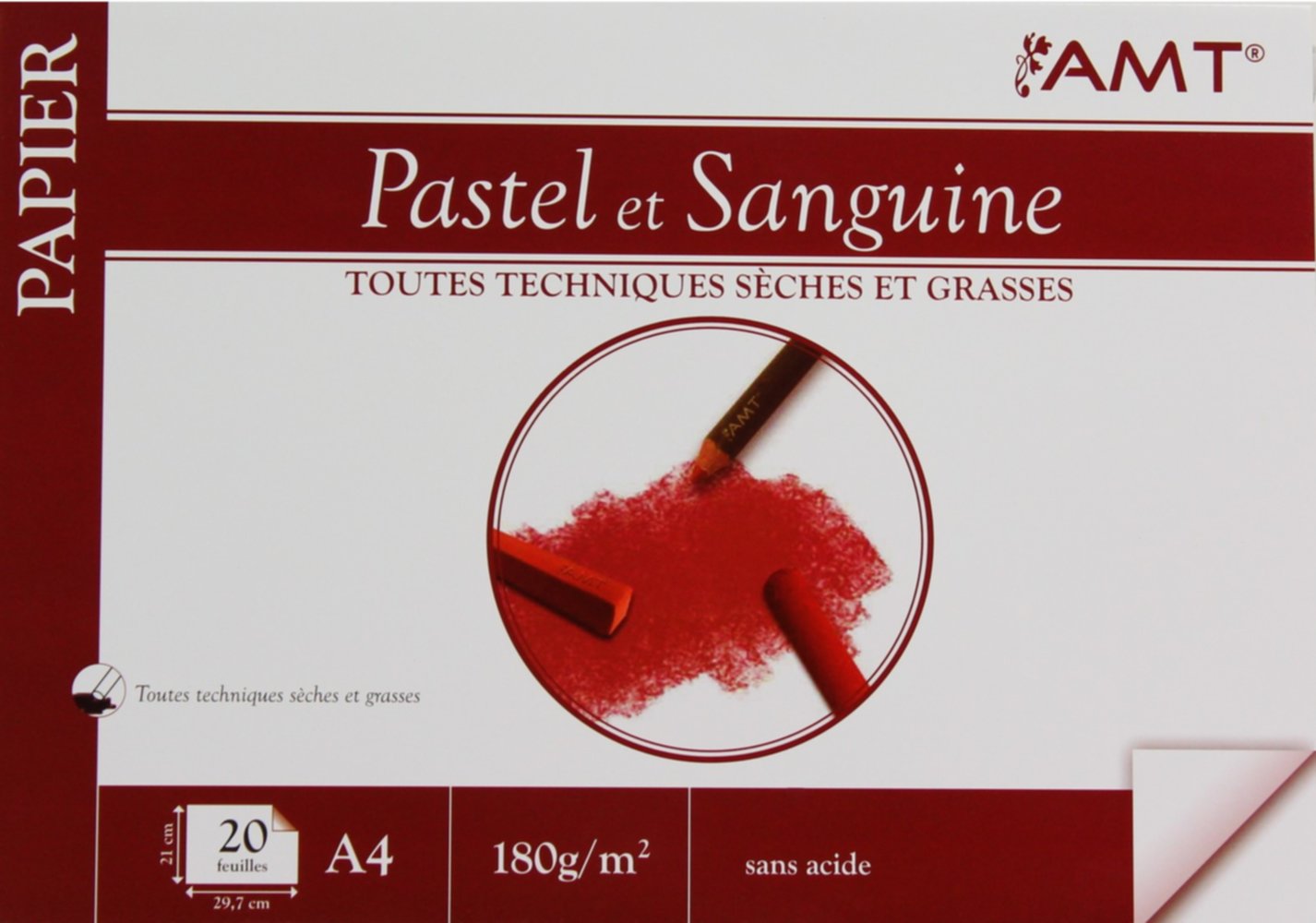 Bloc de papier Pastel et sanguine 20 feuilles 180gr/m² format A4 - AMT
