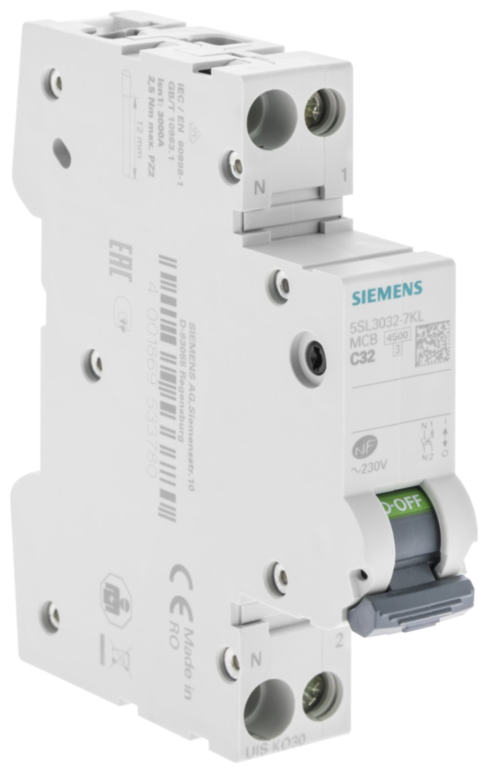 Disjoncteur 32a ph+n courbe c 4,5 ka