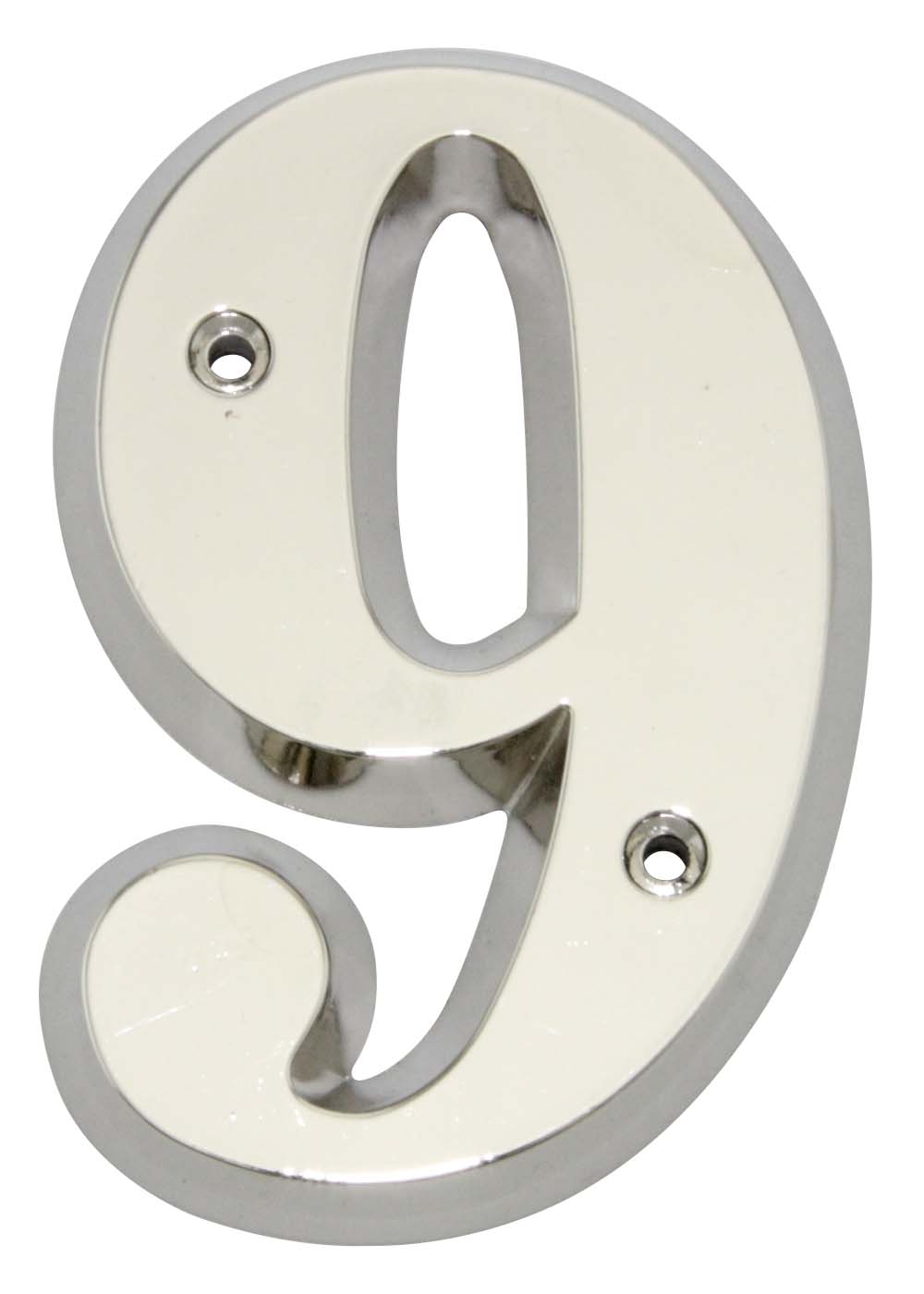Chiffre 9 H80mm à visser en zamak nickel brillant - NOVAP