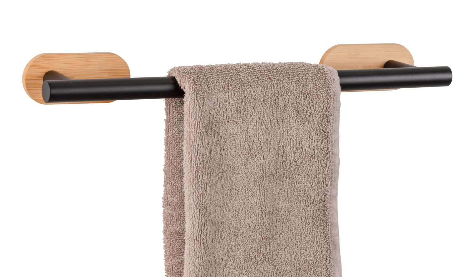 Porte-serviette adhésif Orea noir/bambou 40cm - WENKO