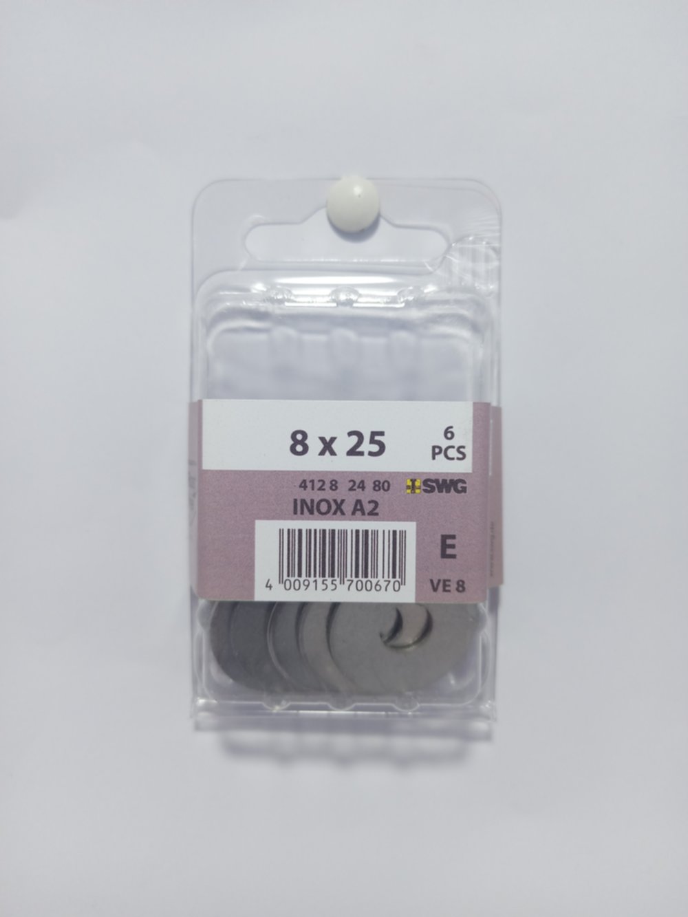 Rondelle carrossier, 8 x 25, acier inoxydable A2