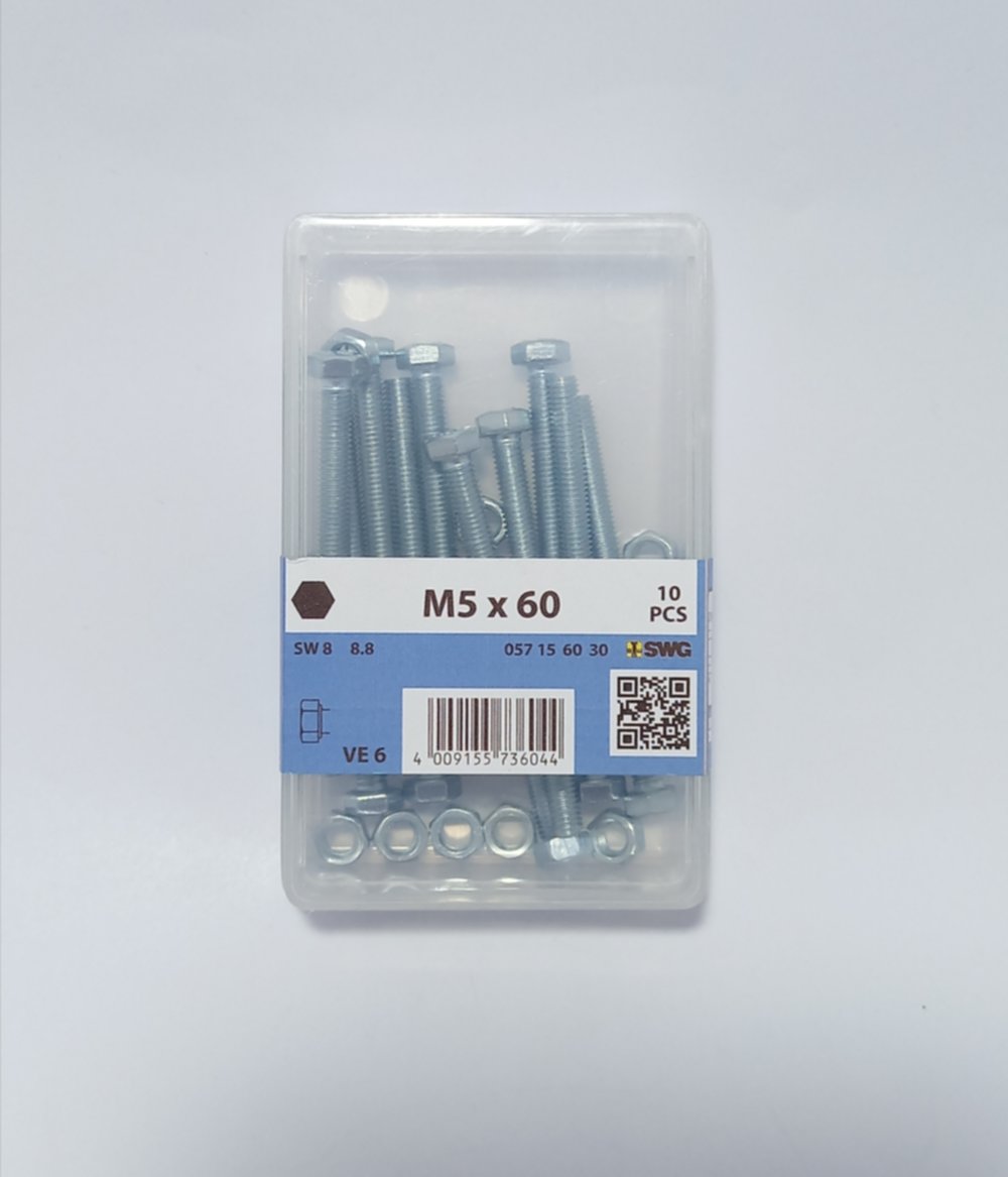 Vis métaux, M5 x 60, classe 8.8, acier zingué, DIN 933