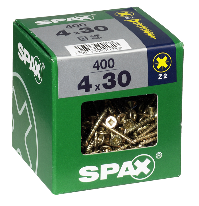 400 vis 4x30 tête fraisée empreinte PZ2 jaune SPAX
