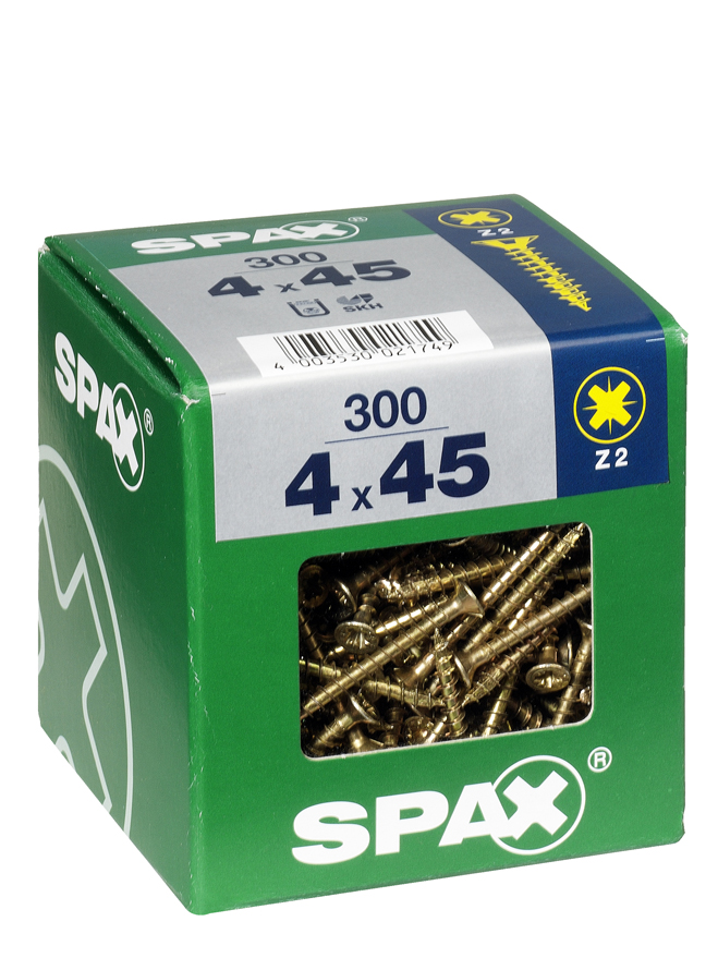300 vis 4x45 tête fraisée empreinte PZ2 jaune SPAX