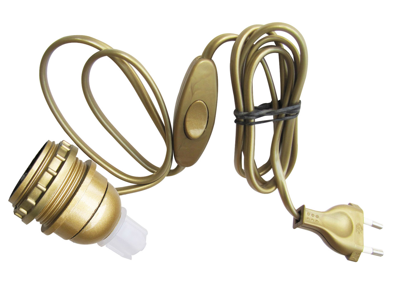 Adaptateur bouteille E27+câble+interrupteur+fiche doré - TIBELEC