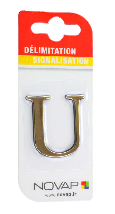 lettre autocollante en relief hauteur 40 mm coloris or u - NOVAP