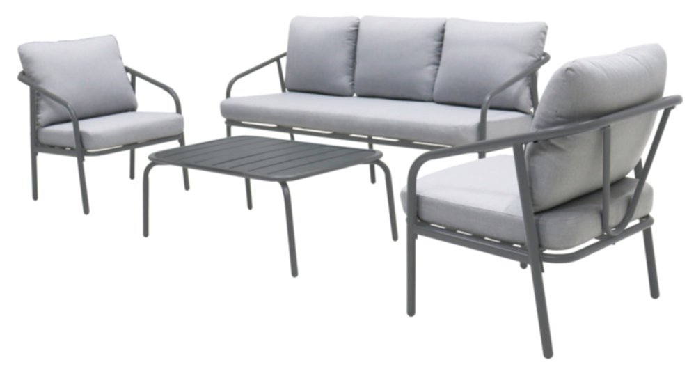 Salon Bas Lilo acier 4 places Canapé 2 fauteuils + Table