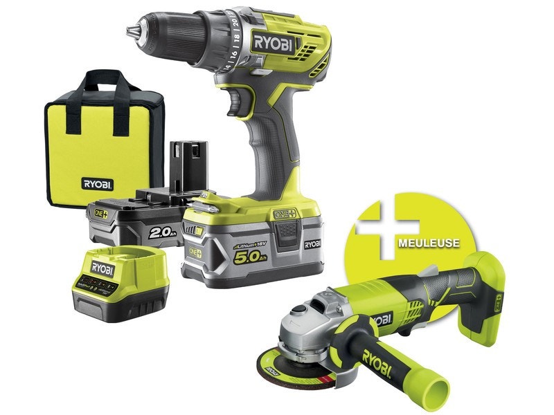 Lot perceuse-visseuse et meuleuse d'angle Ø115 mm 18V - RYOBI