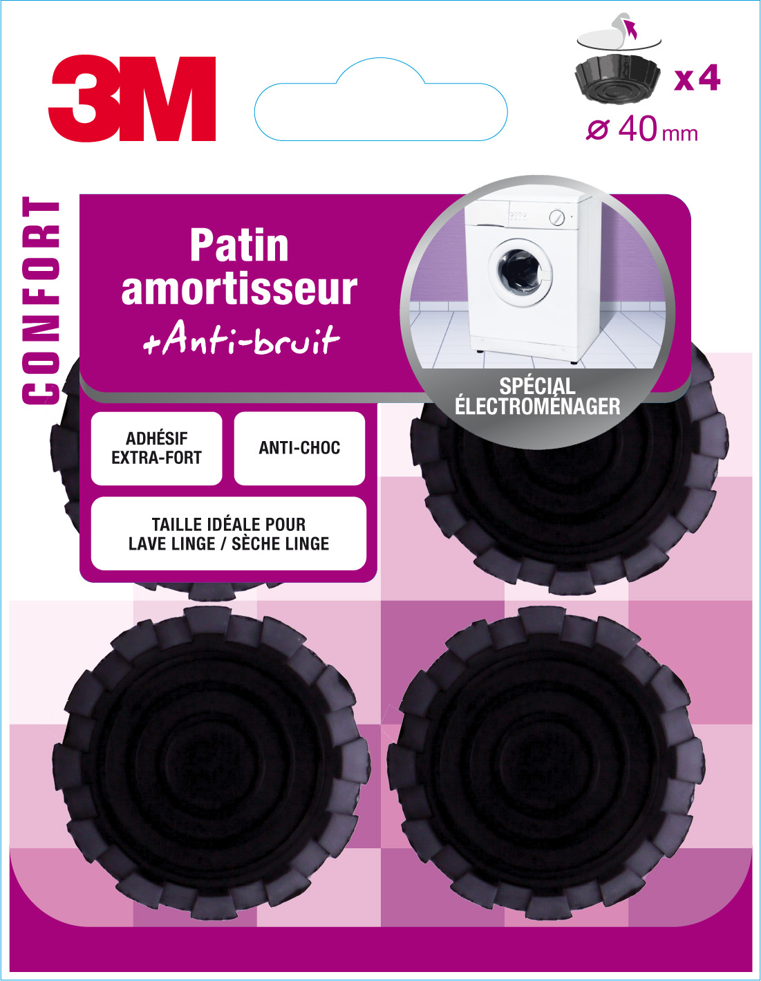 Patin caoutchouc amortisseur noir ∅40mm spécial electroménager - 3M