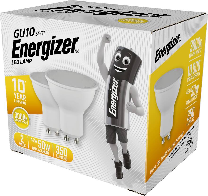 2 Ampoules LED Spot GU10 4,2W 50W 350LM 3000K - ENERGIZER