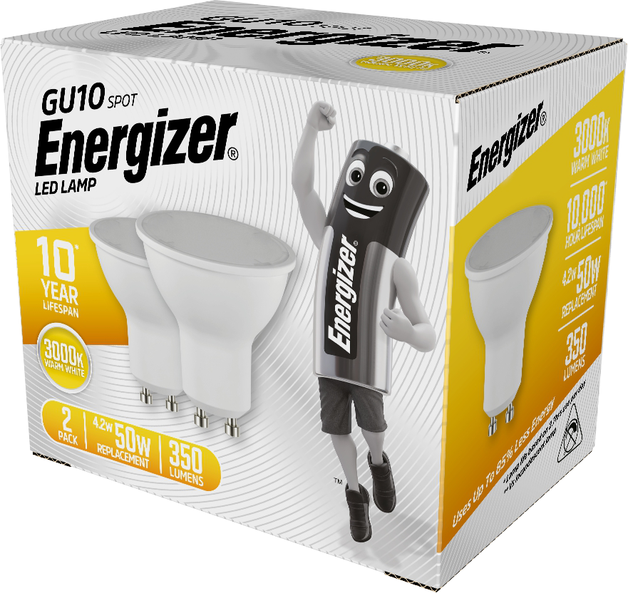 2 Ampoules LED Spot GU10 4,2W 50W 350LM 3000K - ENERGIZER