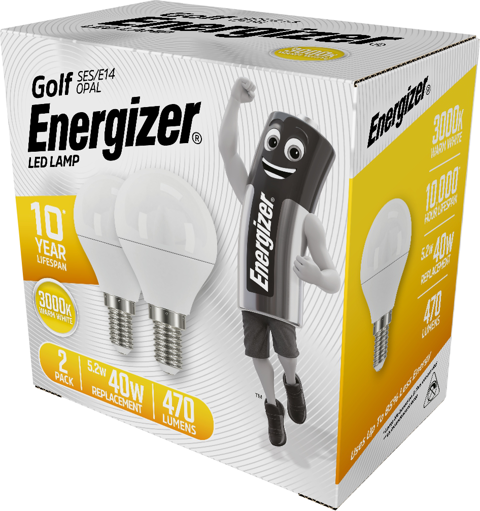 2 Ampoules LED Sphérique E14 5,2W 40W 470lm 3000K - ENERGIZER