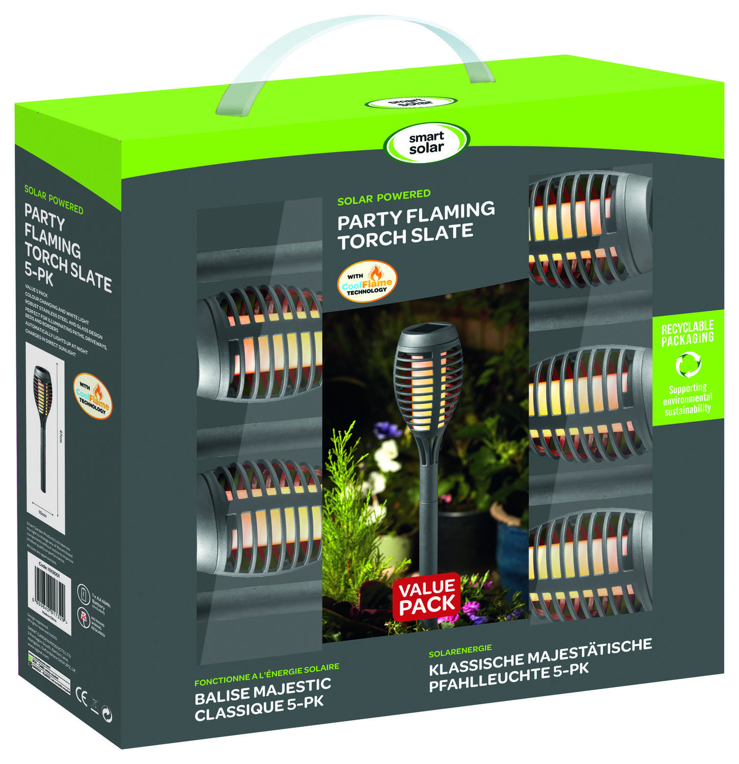 5 torches solaires Party Flaming 50x7,4x7,4cm Ardoise