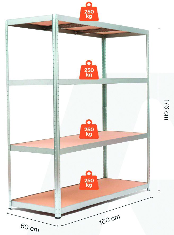 Étagère galva 4 tablettes strong-250