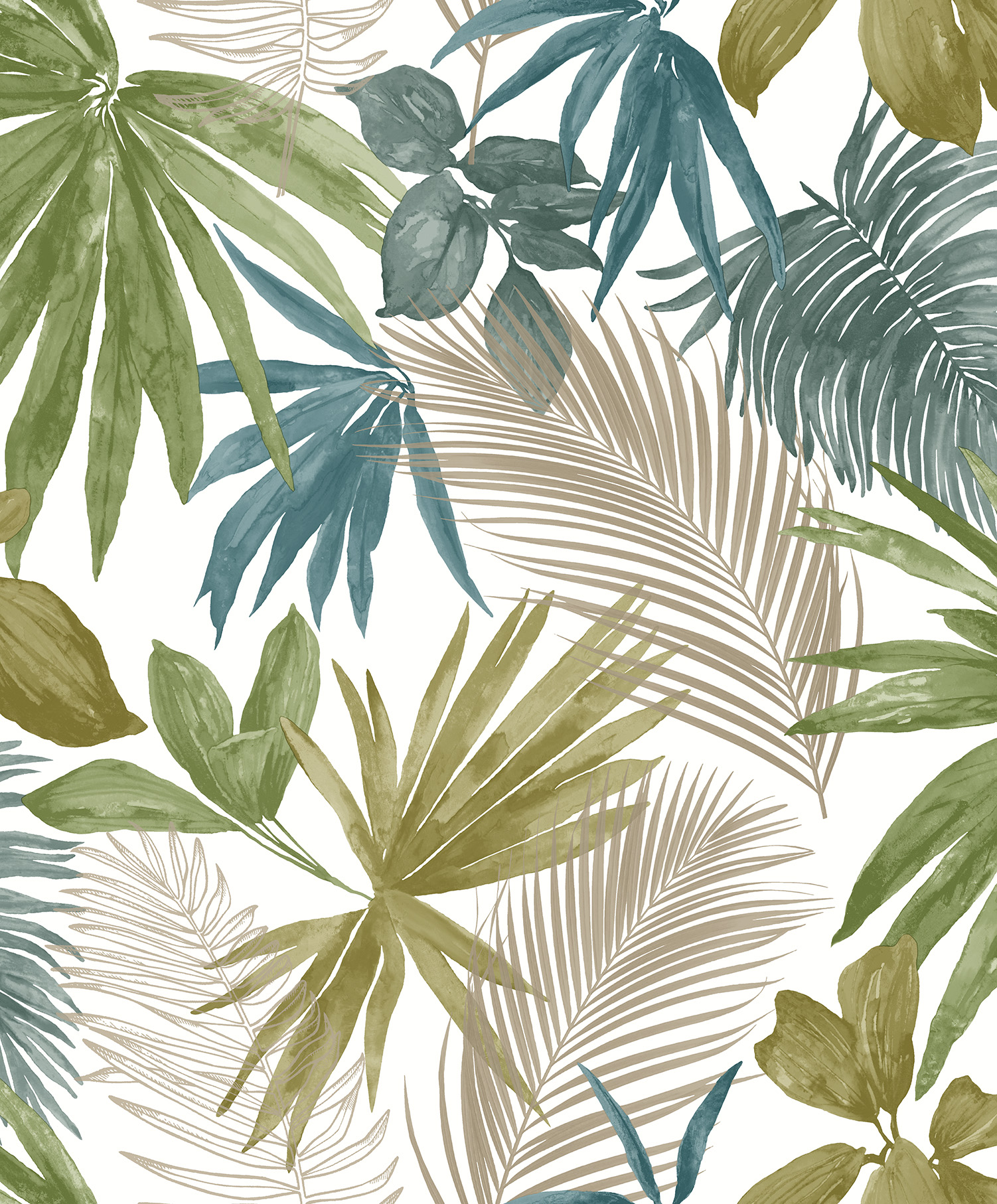 Papier Peint Vinyle Intissé Wild Palms Vert 0,53x10,05m - GRANDECO