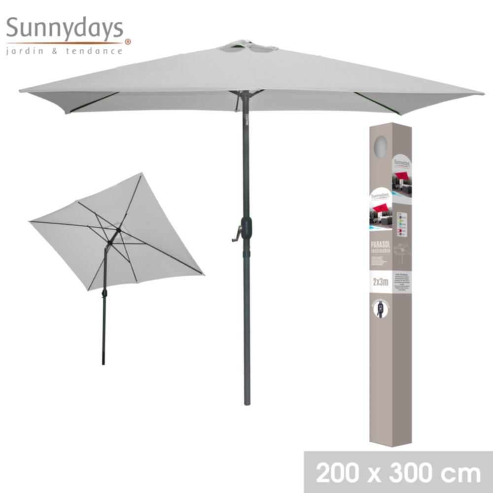 Parasol inclinable 2 x 3 m alu baleine acier gris clair