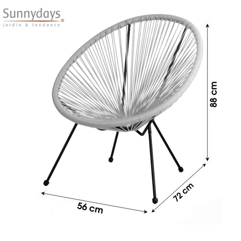 Fauteuil Cabana en résine 4 pieds Ø72 cm h83 cm gris clair 