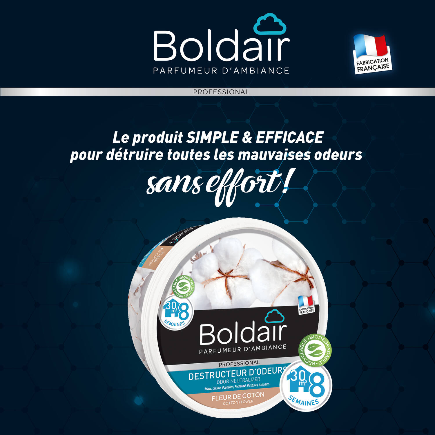 Désodorisant destructeur odeurs fleurs coton 300 g - BOLDAIR
