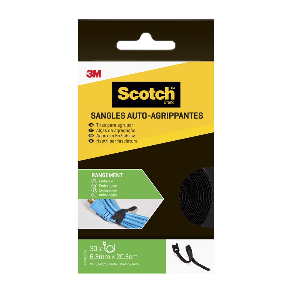 Sangles agrippantes noir 6 mm x 20 cm - SCOTCH